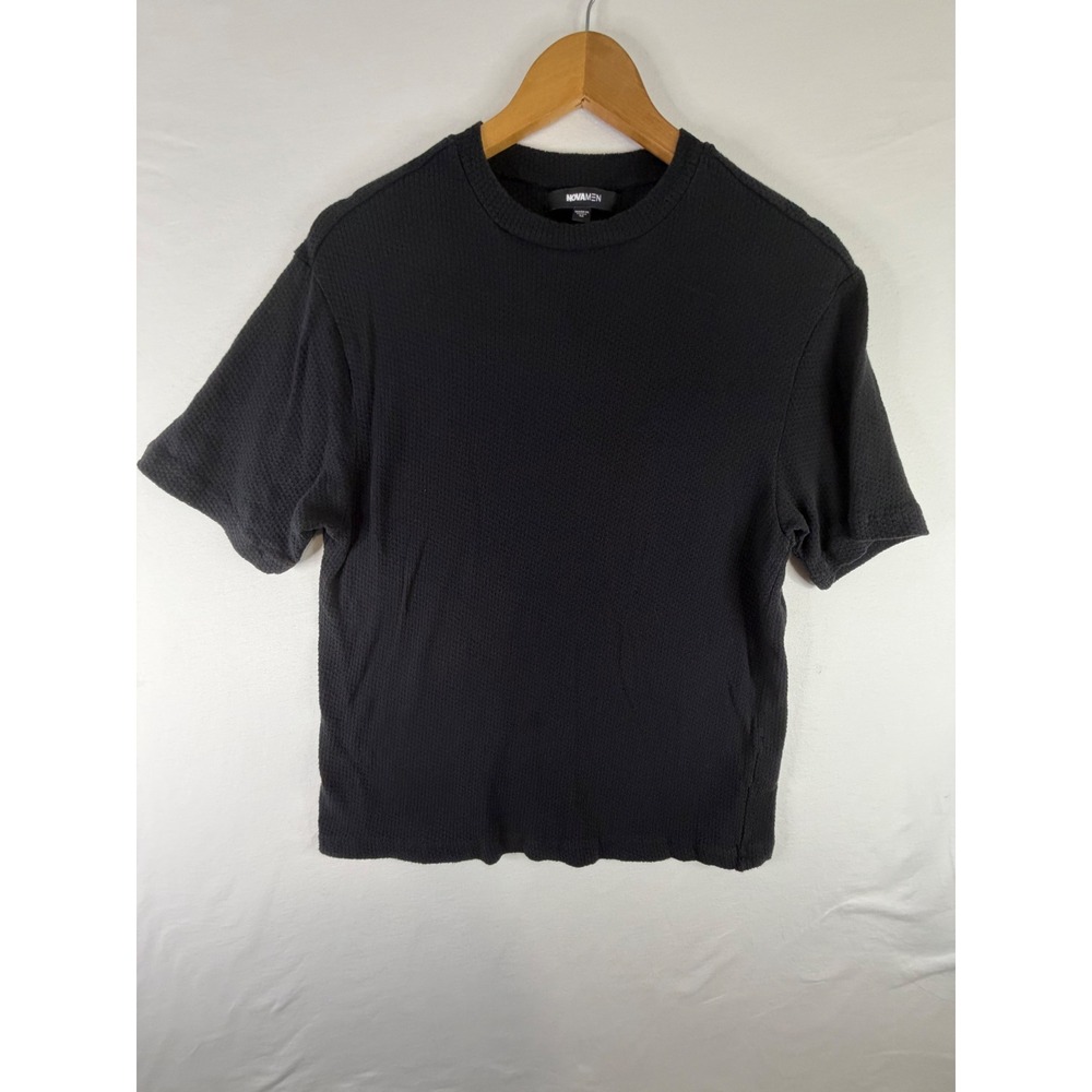 Fashion Nova Men T-Shirt Mens Medium Black Excellent Waffle Knit Short Sleeve